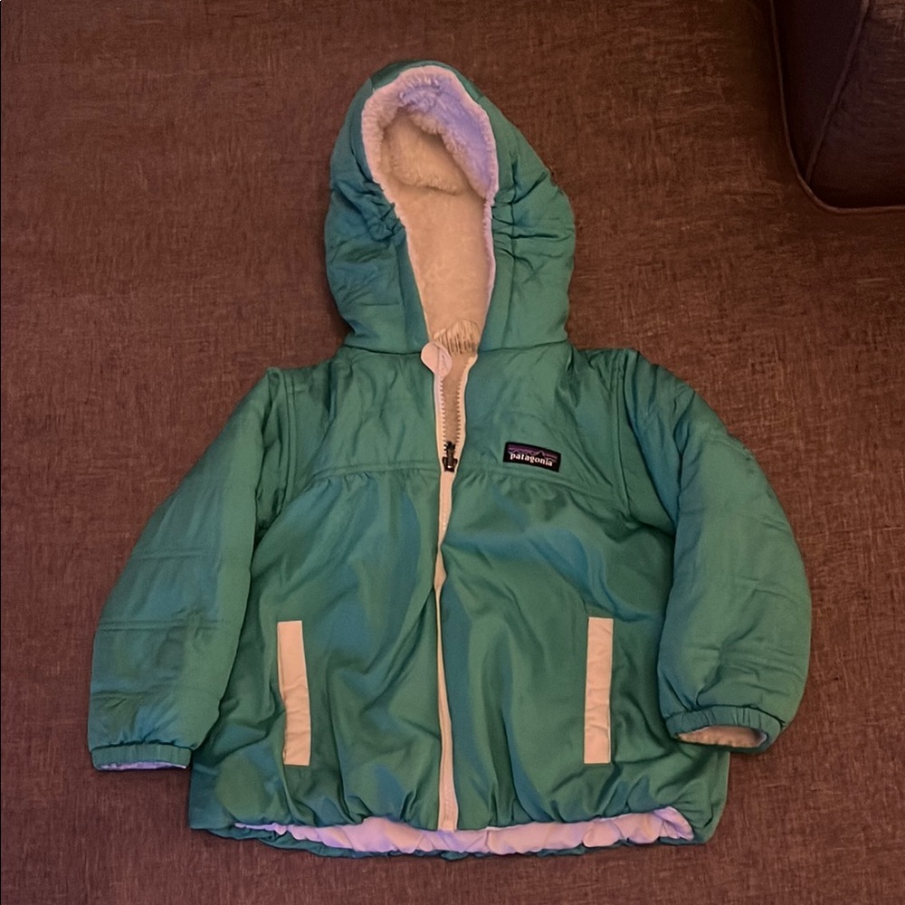 4T Patagonia Mint Green/White Hooded Jacket